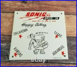 Vintage Sonic Drive In Porcelain Food Restaurant Burgers Service Store 9 Sign