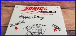 Vintage Sonic Drive In Porcelain Food Restaurant Burgers Service Store 9 Sign