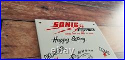 Vintage Sonic Drive In Porcelain Food Restaurant Burgers Service Store 9 Sign