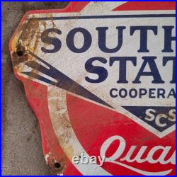 Vintage Southern States Scs Old Us Gasoline Oil Gas Pump Enamel Porcelain Sign