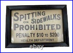 Vintage Spitting On Sidewalks Prohibited Sign Cardstock Framed