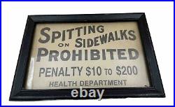 Vintage Spitting On Sidewalks Prohibited Sign Cardstock Framed