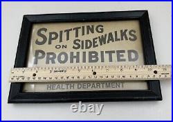 Vintage Spitting On Sidewalks Prohibited Sign Cardstock Framed