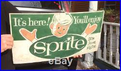 Vintage Sprite Soda Pop Metal Sign With Boy Child Graphic 25X14in By Coca Cola Co