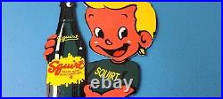 Vintage Squirt Boy Sign Soda Gas Pump Wall Service Sales Porcelain Sign