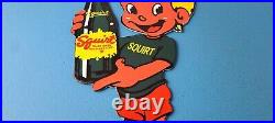 Vintage Squirt Boy Sign Soda Gas Pump Wall Service Sales Porcelain Sign