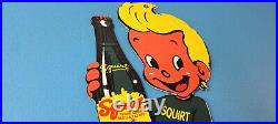 Vintage Squirt Boy Sign Soda Gas Pump Wall Service Sales Porcelain Sign