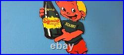 Vintage Squirt Boy Sign Soda Gas Pump Wall Service Sales Porcelain Sign