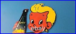 Vintage Squirt Boy Sign Soda Gas Pump Wall Service Sales Porcelain Sign