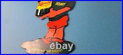 Vintage Squirt Boy Sign Soda Gas Pump Wall Service Sales Porcelain Sign