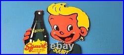 Vintage Squirt Boy Sign Soda Gas Pump Wall Service Sales Porcelain Sign