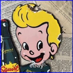 Vintage Squirt Boy Soda Cola Beverage 12 Inch Porcelain Enamel Sign