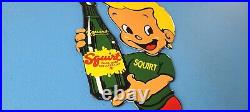 Vintage Squirt Porcelain Gas Soda Beverage Bottles Diecut Cola Service Pump Sign