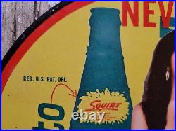 Vintage Squirt Porcelain Sign Old 12 Soda Beverage Girl Grapefruit Pop Drink