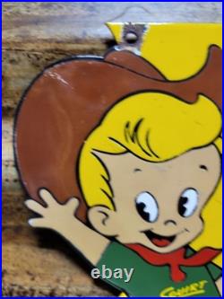 Vintage Squirt Porcelain Sign Old Soda Pop Beverage Drink Bottle Boy Rodeo Food