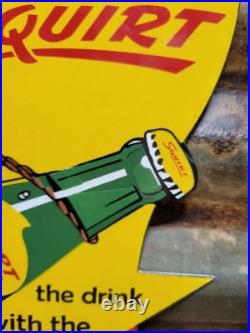 Vintage Squirt Porcelain Sign Old Soda Pop Beverage Drink Bottle Boy Rodeo Food