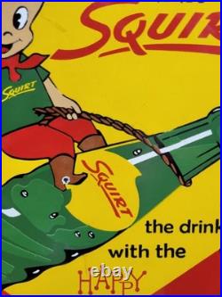 Vintage Squirt Porcelain Sign Old Soda Pop Beverage Drink Bottle Boy Rodeo Food
