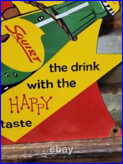 Vintage Squirt Porcelain Sign Old Soda Pop Beverage Drink Bottle Boy Rodeo Food