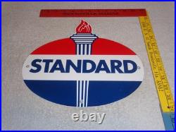 Vintage Standard Gas Torch & Flame 11 3/4 Porcelain Metal Gasoline & Oil Sign