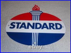 Vintage Standard Gas Torch & Flame 11 3/4 Porcelain Metal Gasoline & Oil Sign