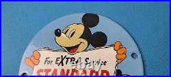 Vintage Standard Gasoline Porcelain 6 Inch Mickey Mouse Gas Service Pump Sign