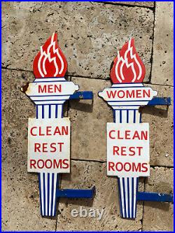 Vintage Standard Gasoline Porcelain Sign Bathroom Restroom Flange Gas Oil Torch