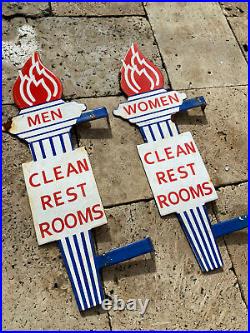Vintage Standard Gasoline Porcelain Sign Bathroom Restroom Flange Gas Oil Torch