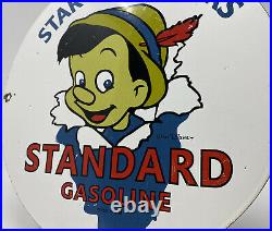 Vintage Standard Gasoline Porcelain Sign Gas Station Pump Plate Disney Pinocchio