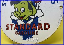 Vintage Standard Gasoline Porcelain Sign Pinocchio Gas Station Motor Oil Disney