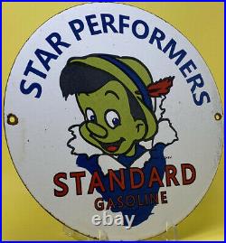 Vintage Standard Gasoline Porcelain Sign Pinocchio Gas Station Motor Oil Disney