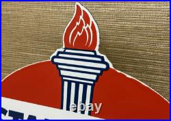 Vintage Standard Gasoline Porcelain Sign Service Station American Oil Torch Gas