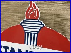 Vintage Standard Gasoline Porcelain Sign Service Station American Oil Torch Gas