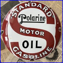 Vintage Standard Motor Oil Polarine Gas 12 Inch Convex Porcelain Enamel Sign