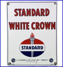 Vintage Standard White Crown Gasoline Porcelain Sign American Oil Torch Gas