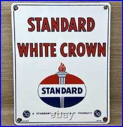 Vintage Standard White Crown Gasoline Porcelain Sign American Oil Torch Gas