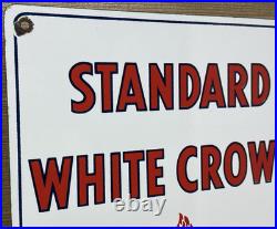 Vintage Standard White Crown Gasoline Porcelain Sign American Oil Torch Gas