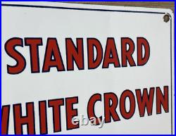 Vintage Standard White Crown Gasoline Porcelain Sign American Oil Torch Gas