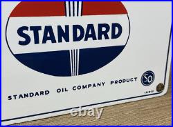 Vintage Standard White Crown Gasoline Porcelain Sign American Oil Torch Gas
