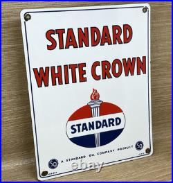 Vintage Standard White Crown Gasoline Porcelain Sign American Oil Torch Gas