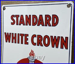 Vintage Standard White Crown Gasoline Porcelain Sign American Oil Torch Gas
