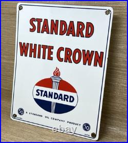 Vintage Standard White Crown Gasoline Porcelain Sign American Oil Torch Gas