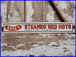 Vintage Steamro Porcelain Sign Red Hots Sausage Snack Food Processed Meat Hotdog