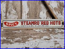 Vintage Steamro Porcelain Sign Red Hots Sausage Snack Food Processed Meat Hotdog