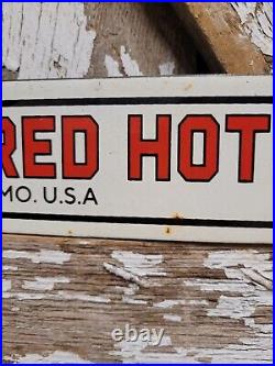 Vintage Steamro Porcelain Sign Red Hots Sausage Snack Food Processed Meat Hotdog