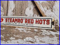 Vintage Steamro Porcelain Sign Red Hots Sausage Snack Food Processed Meat Hotdog