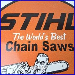 Vintage Stihl Chainsaw Sign Porcelain Metal Store Display Advertising Gas Sign Vintage Stihl Chainsaw Sign Porcelain Metal Store Display Advertising Gas Sign
