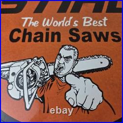 Vintage Stihl Chainsaw Sign Porcelain Metal Store Display Advertising Gas Sign Vintage Stihl Chainsaw Sign Porcelain Metal Store Display Advertising Gas Sign