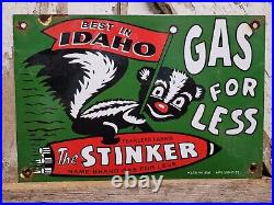 Vintage Stinker Porcelain Sign 1953 Idaho Gas For Less Skunk Gasoline Station