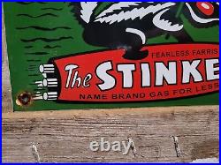 Vintage Stinker Porcelain Sign 1953 Idaho Gas For Less Skunk Gasoline Station