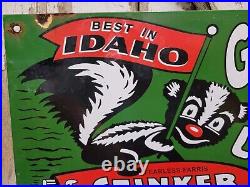 Vintage Stinker Porcelain Sign 1953 Idaho Gas For Less Skunk Gasoline Station